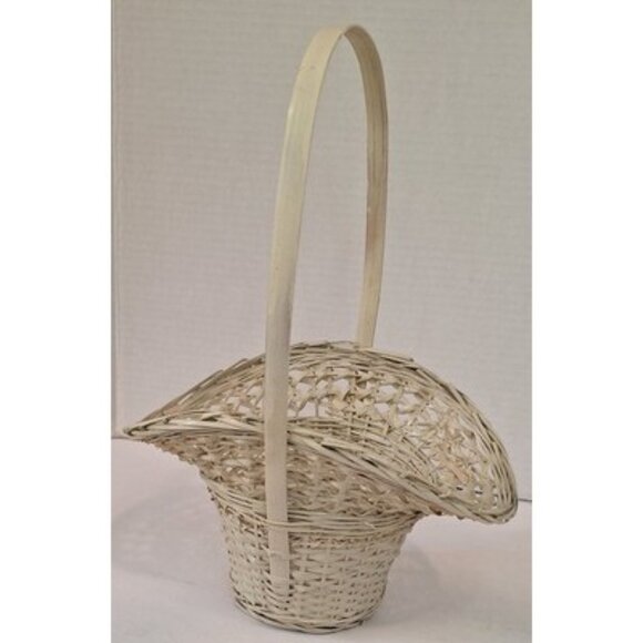 Lot Of 2 Bonnet Wicker Baskets Shabby White Boho Easter - Picture 4 of 15
